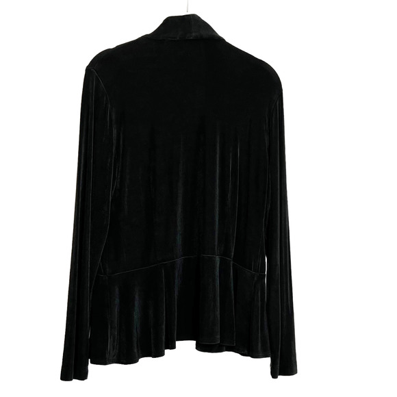 Chicos Travelers Womens Open Front Cardigan Small Gray Slinky Knit Peplum Hem - Picture 4 of 6